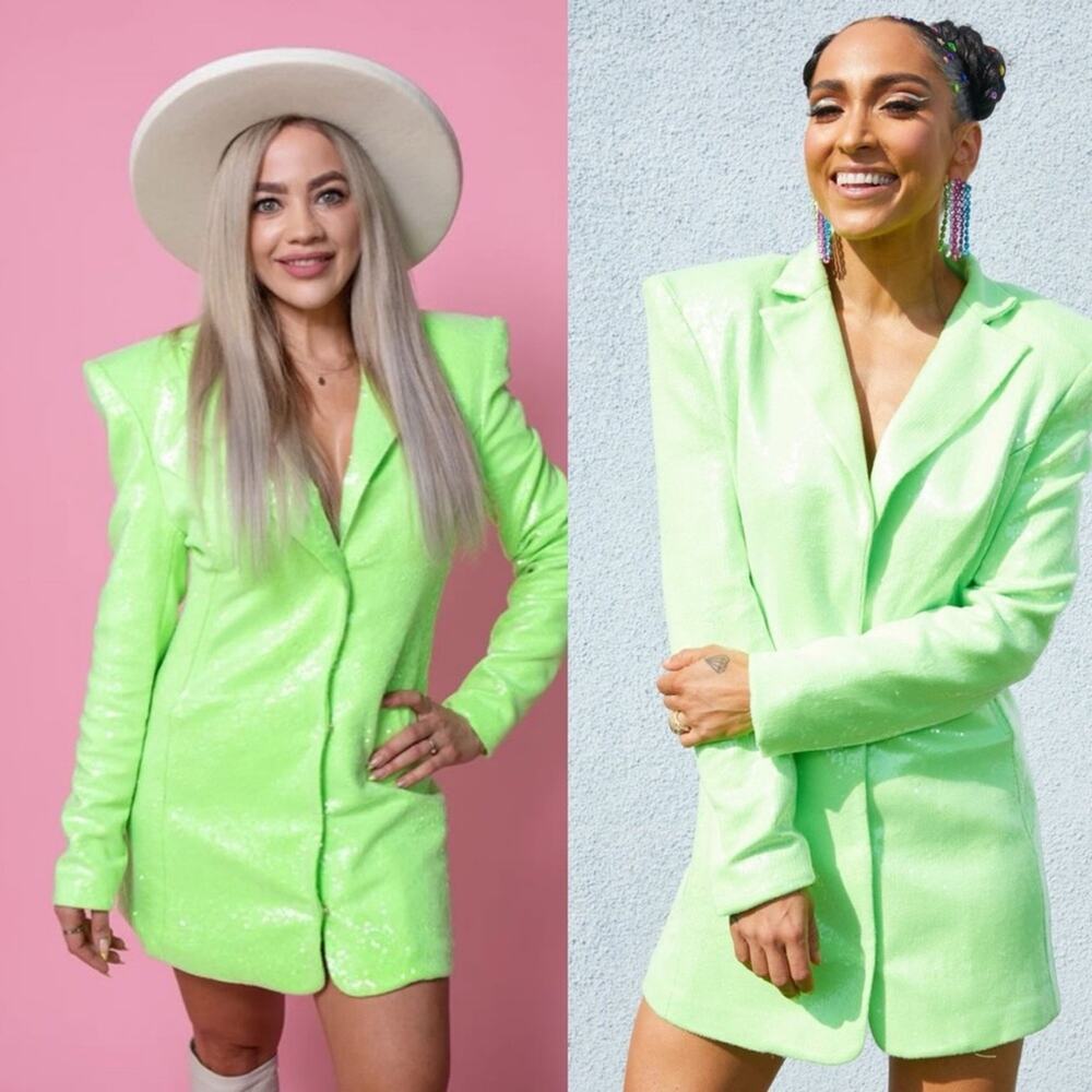 Bronx and Banco Zizi Sequin Embellished Blazer Mini Dress Neon Green Size XS 2